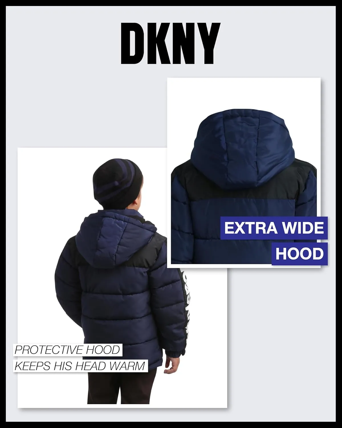 DKNY Boys Heavyweight Winter Coat - Water Resistant Insulated Fleece Lined Quilted Puffer Ski Jacket with Hat (8-20)