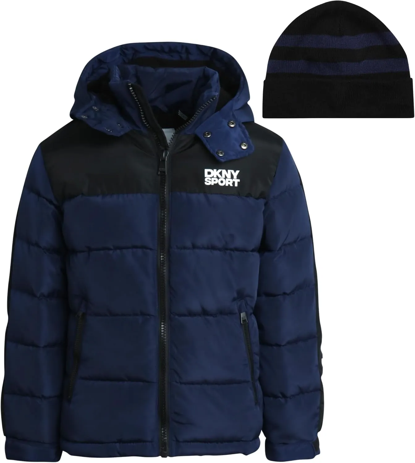 DKNY Boys Heavyweight Winter Coat - Water Resistant Insulated Fleece Lined Quilted Puffer Ski Jacket with Hat (8-20)