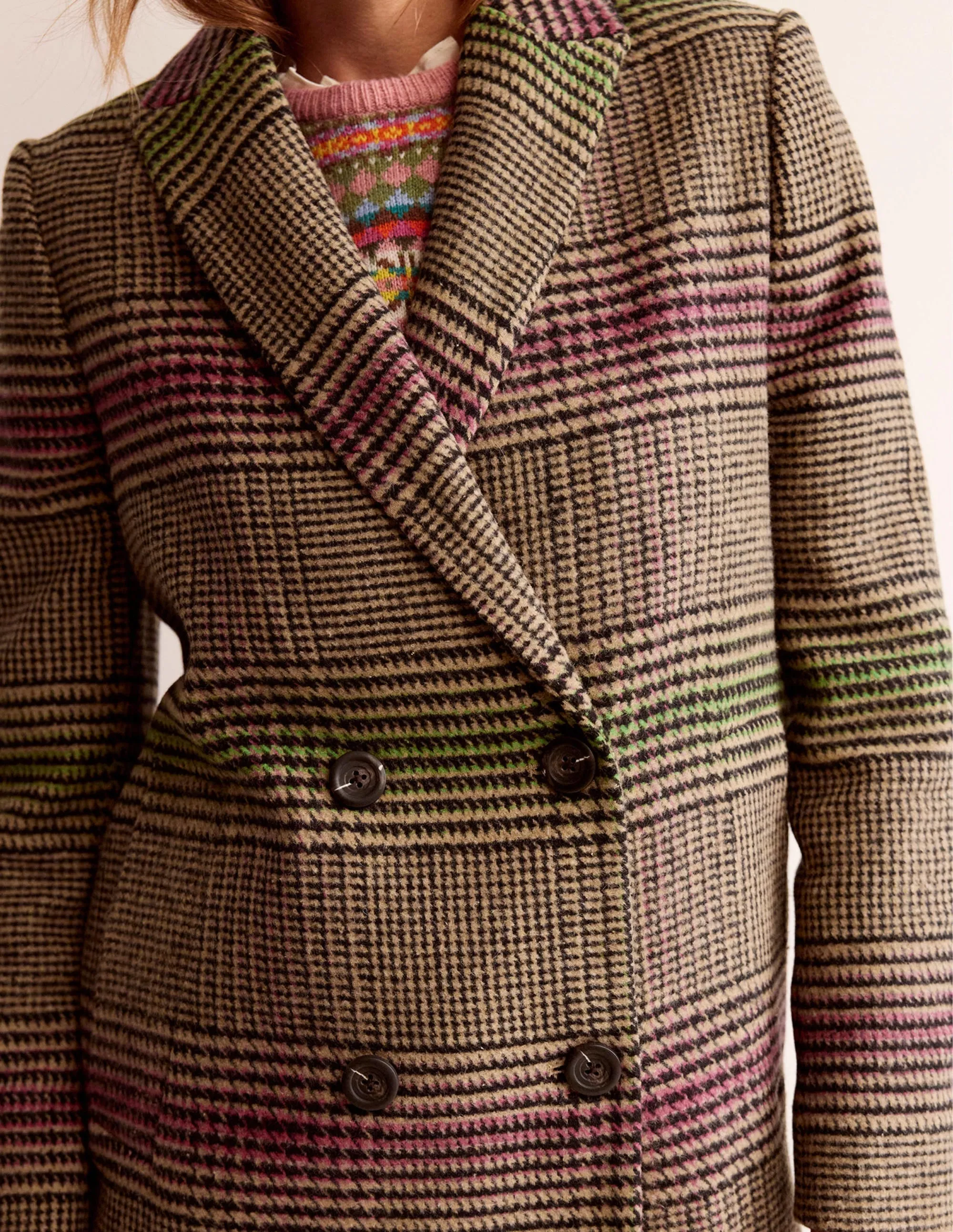 Double-Breasted Checked Coat-Check