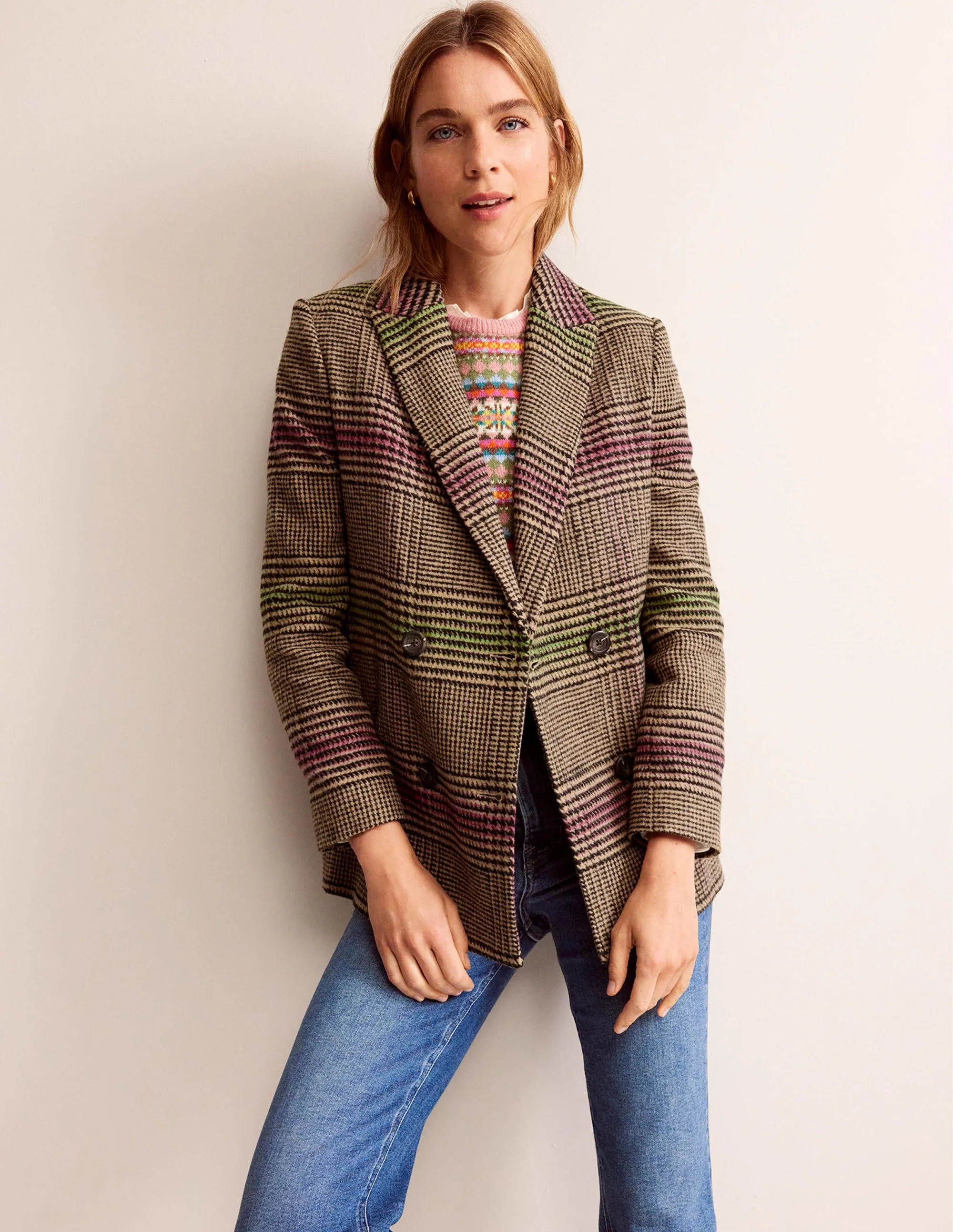 Double-Breasted Checked Coat-Check