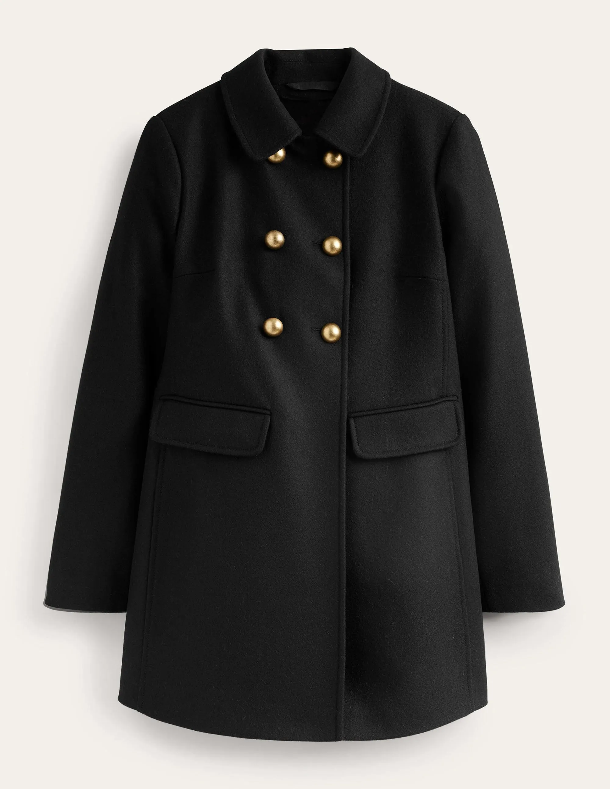 Double-Breasted Wool Coat-Black