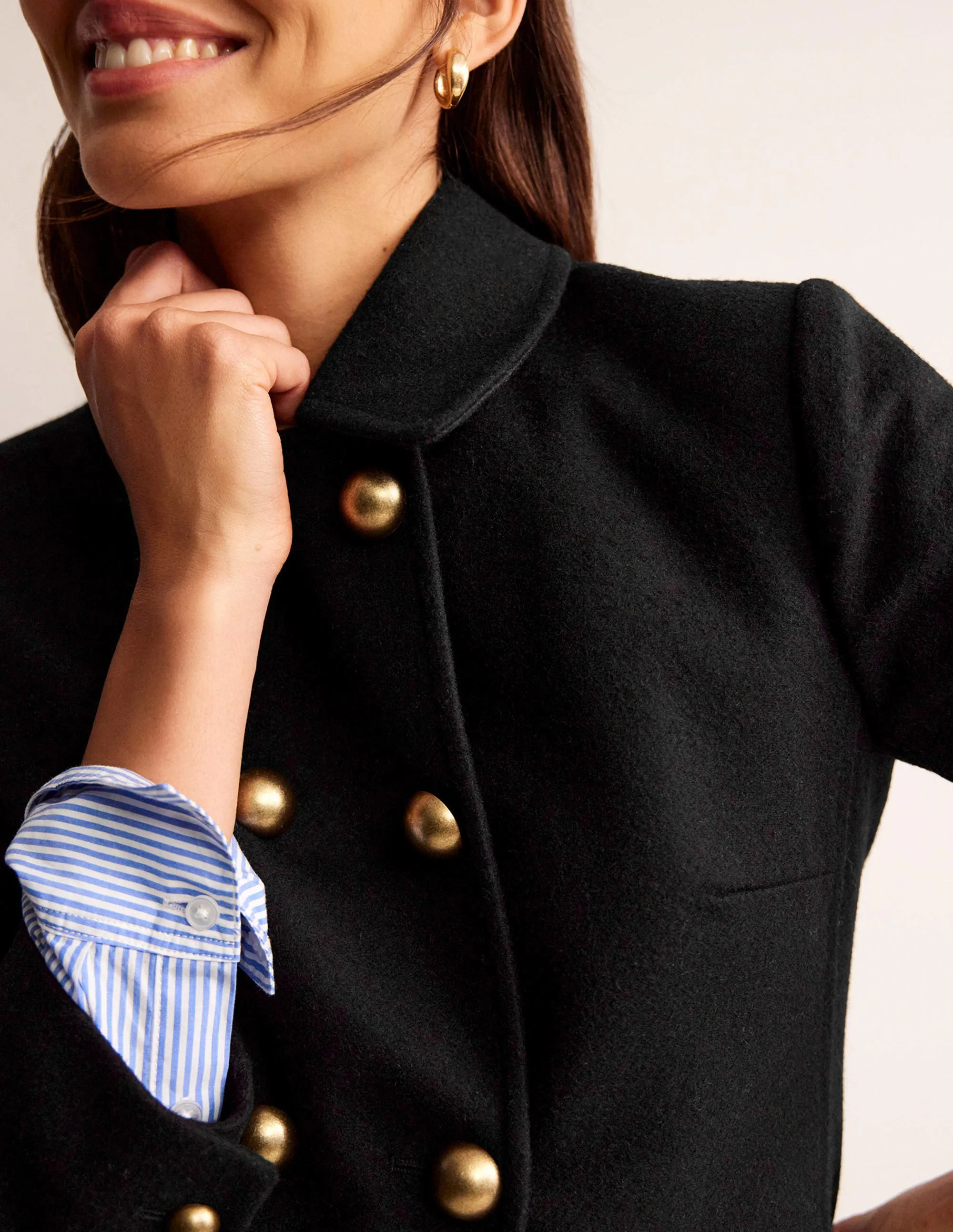 Double-Breasted Wool Coat-Black