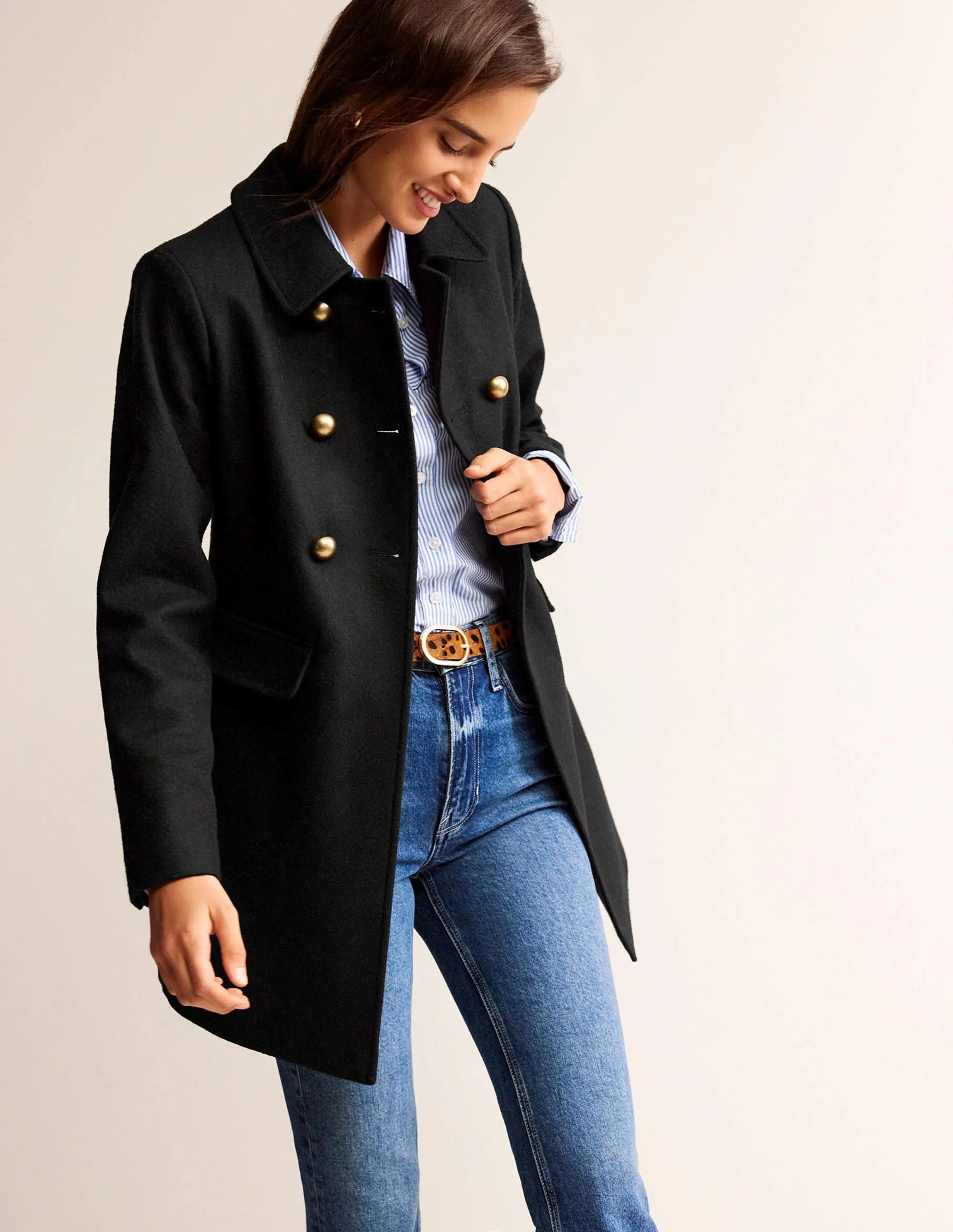 Double-Breasted Wool Coat-Black