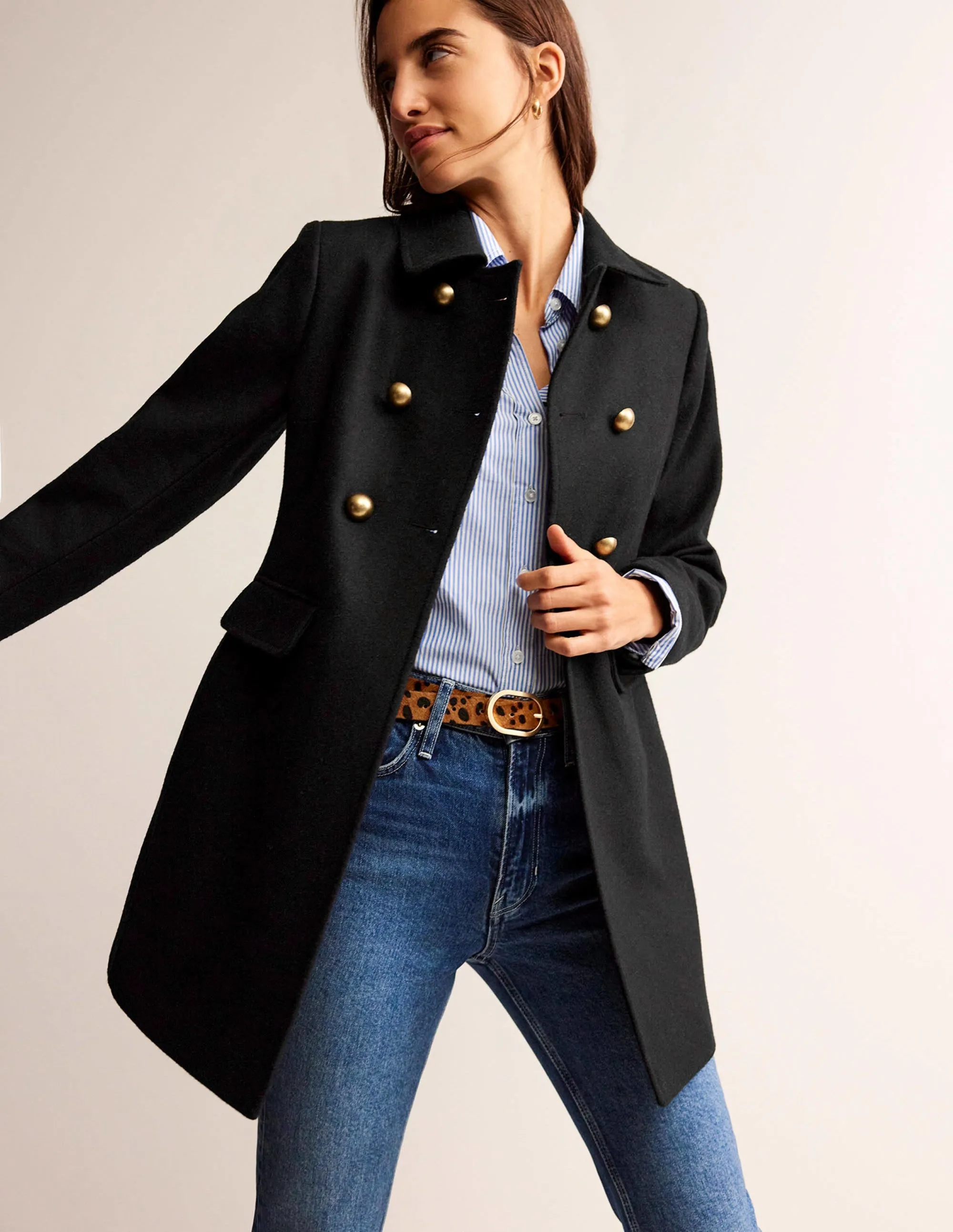 Double-Breasted Wool Coat-Black