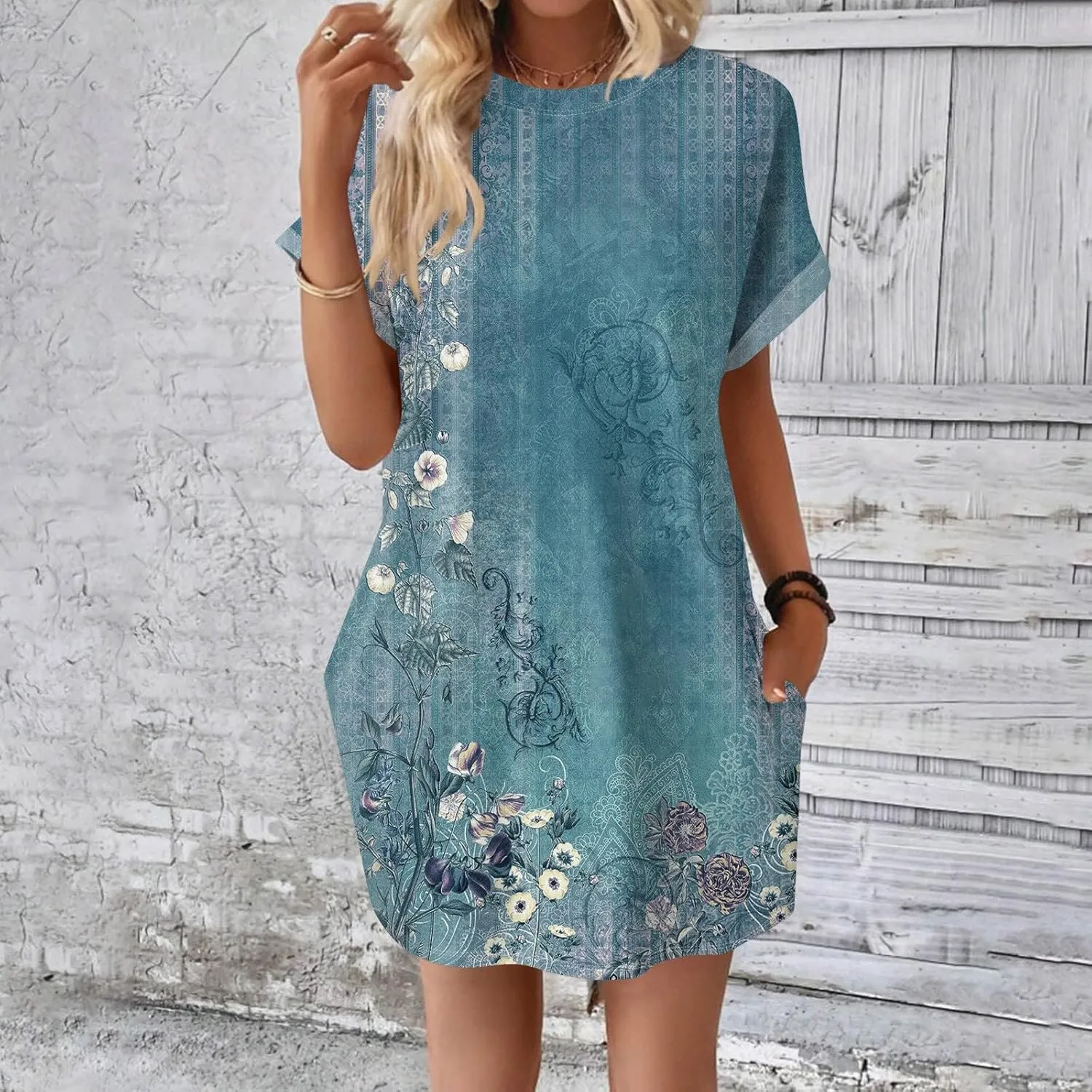 DPKLAD Womens Casual Summer T Shirt Dress Loose Short Sleeve Tunic Dress with Pocket for Women