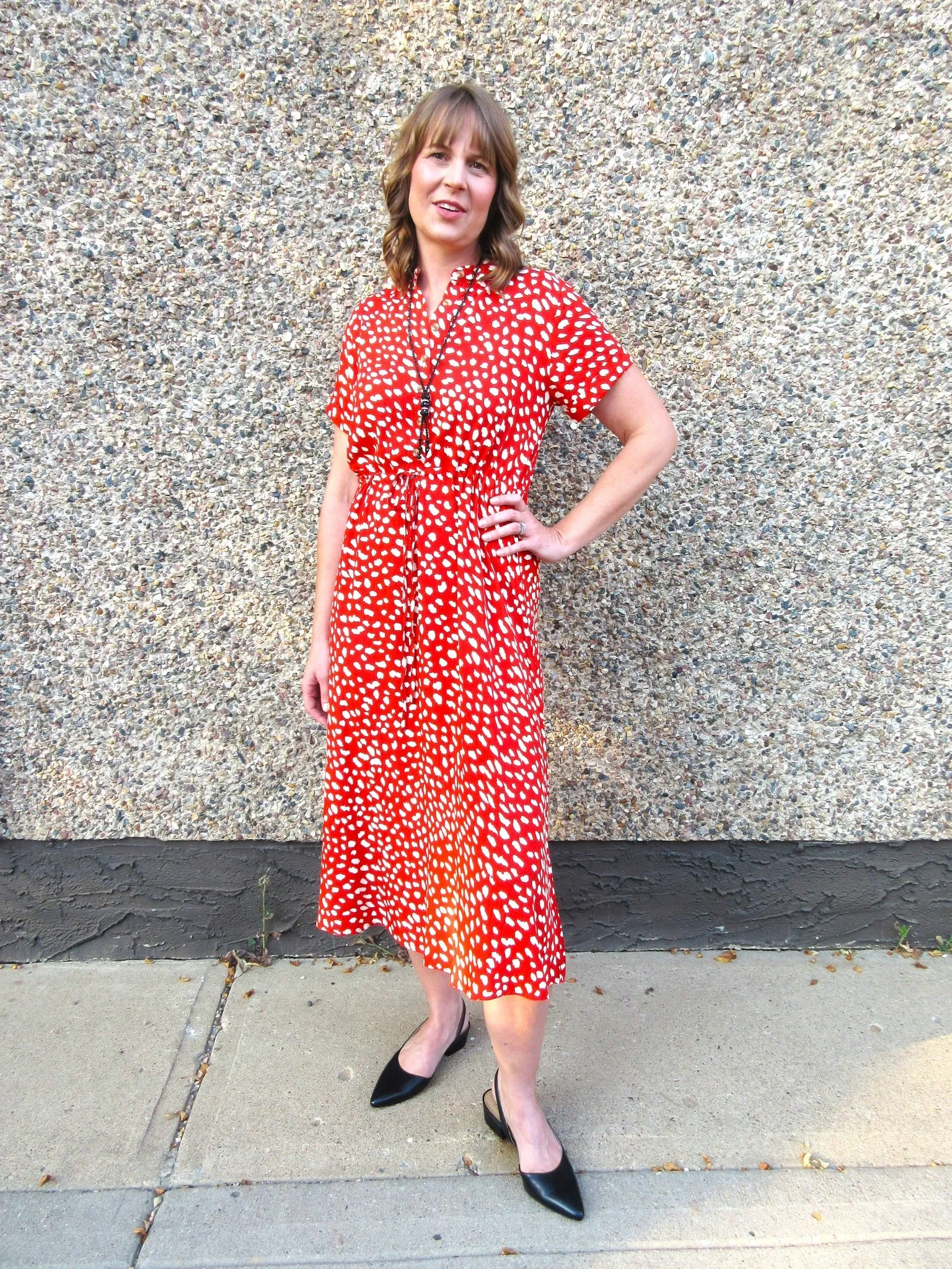 Dress - Orange Button-Up Midi Dress