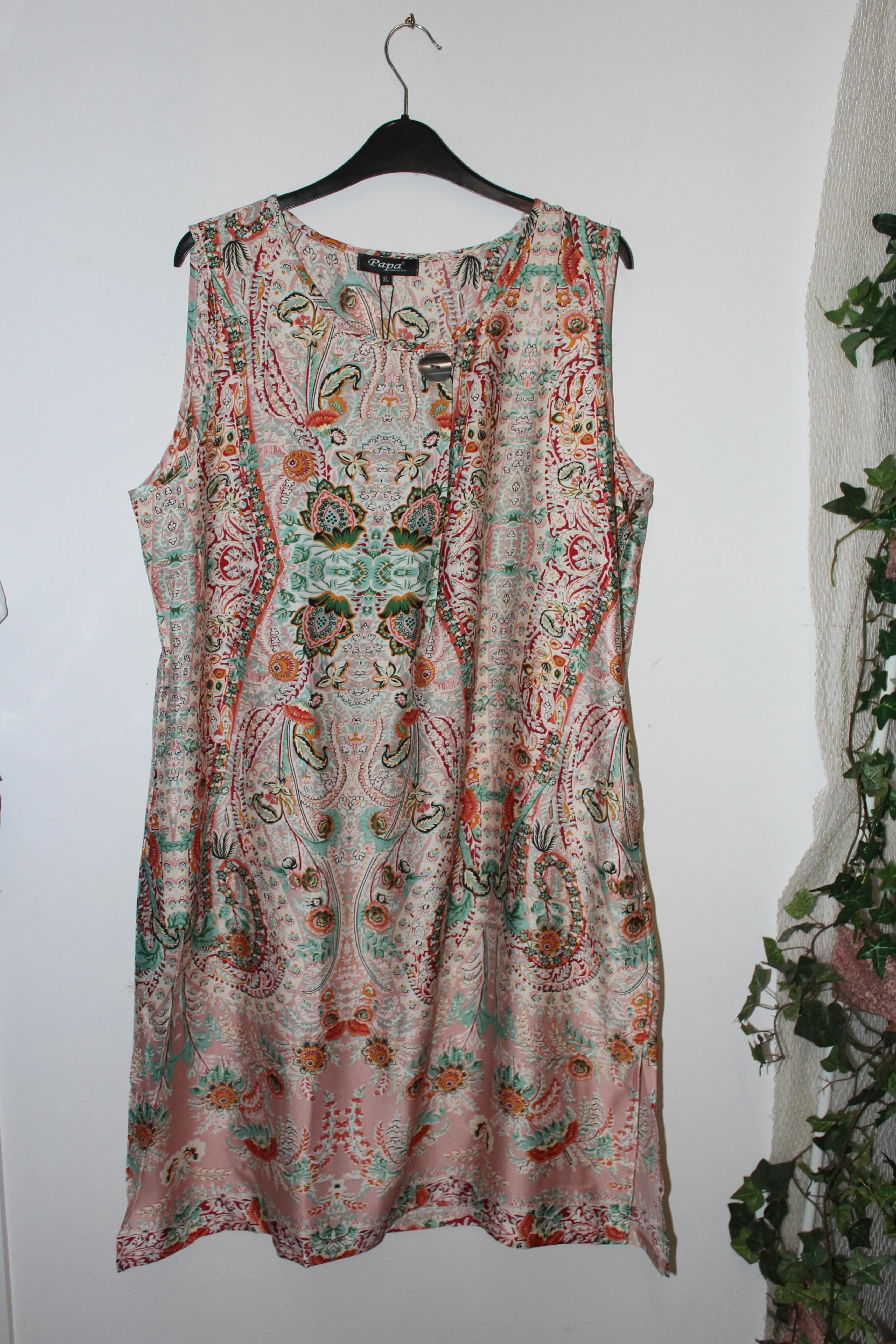 Dress - Peach Pink Floral sleeveless dress T4881