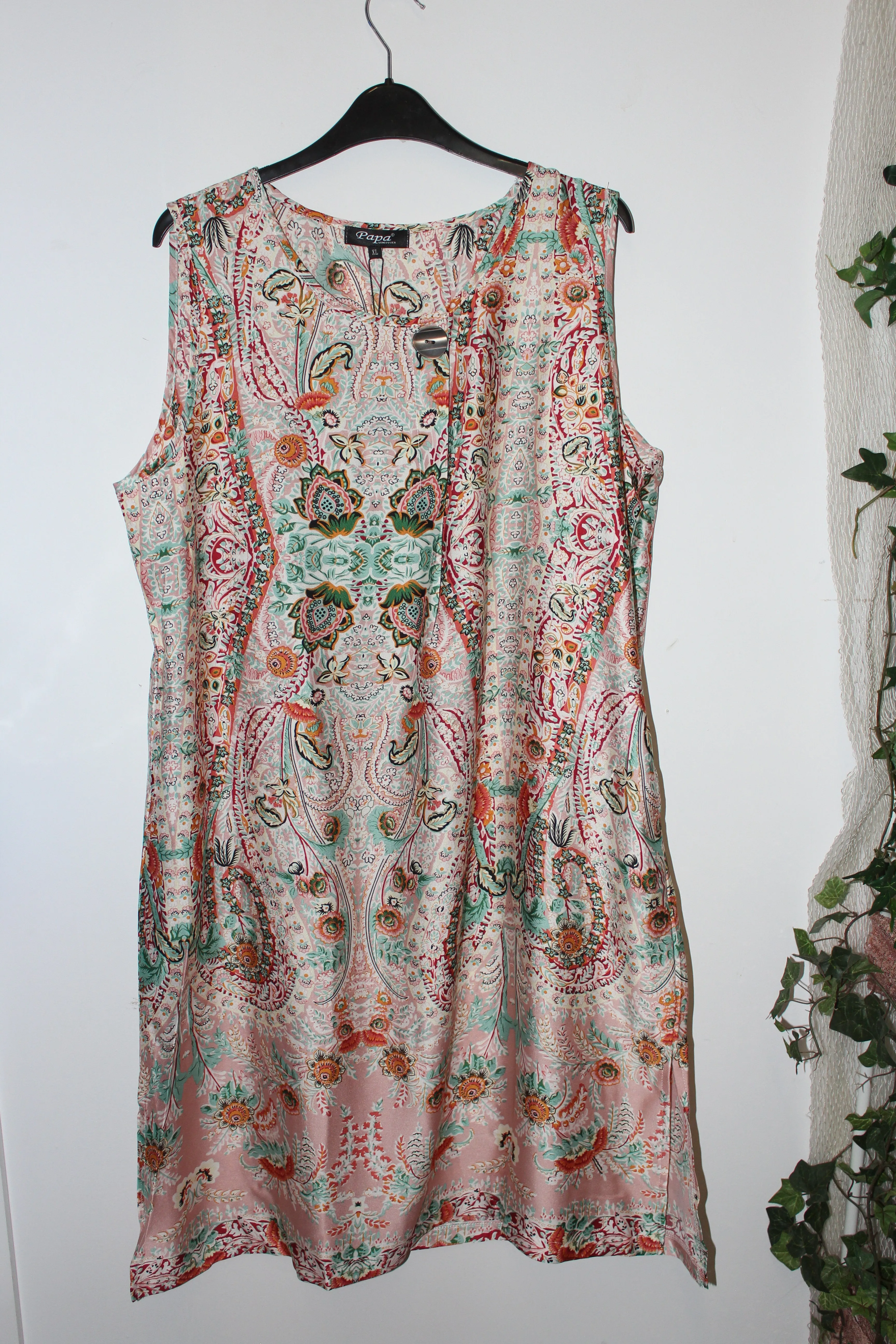 Dress - Peach Pink Floral sleeveless dress T4881