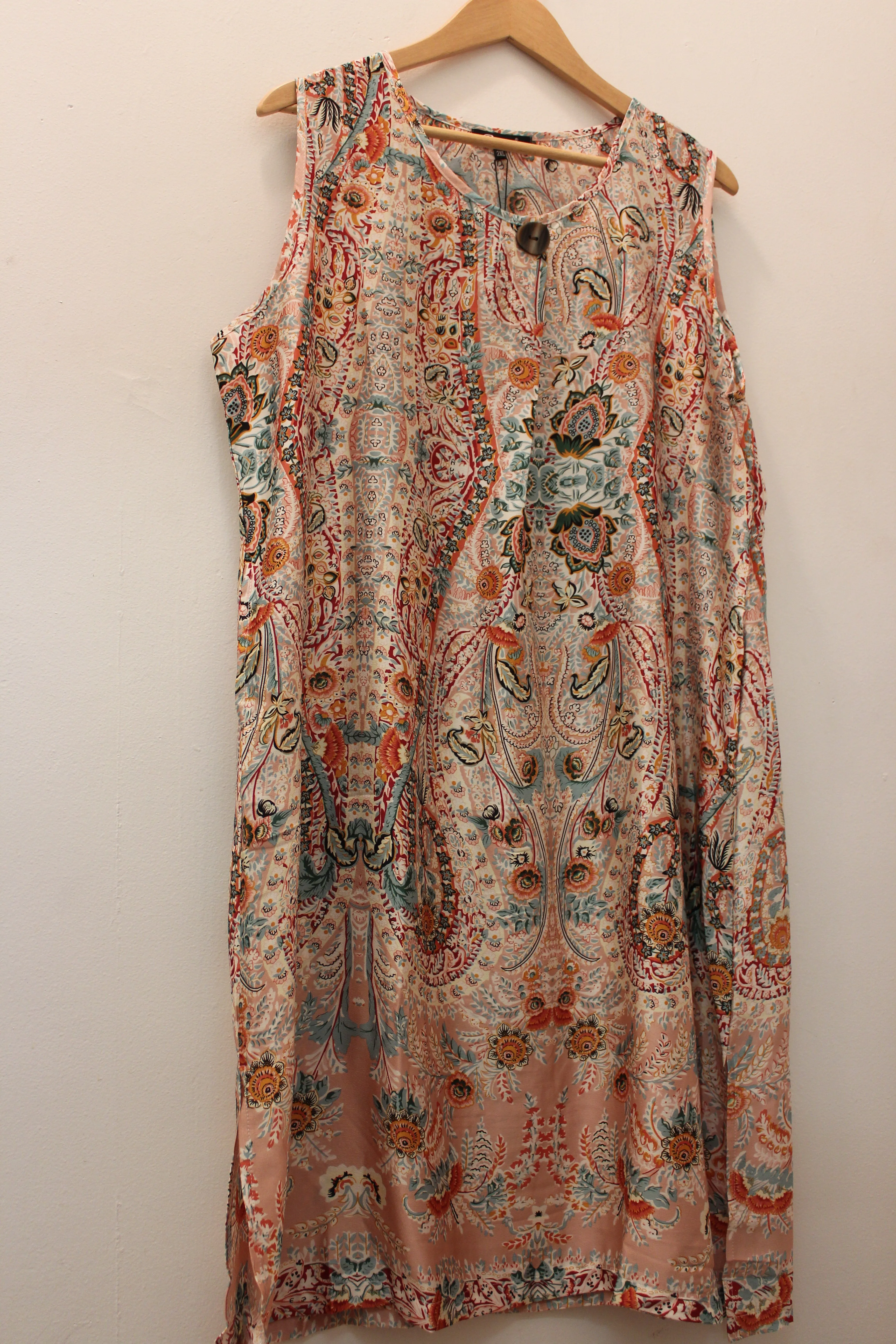 Dress - Peach Pink Floral sleeveless dress T4881