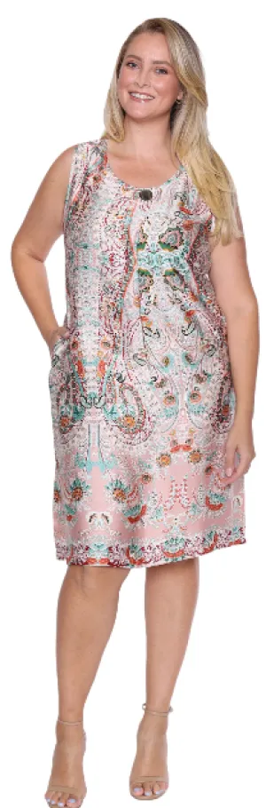 Dress - Peach Pink Floral sleeveless dress T4881