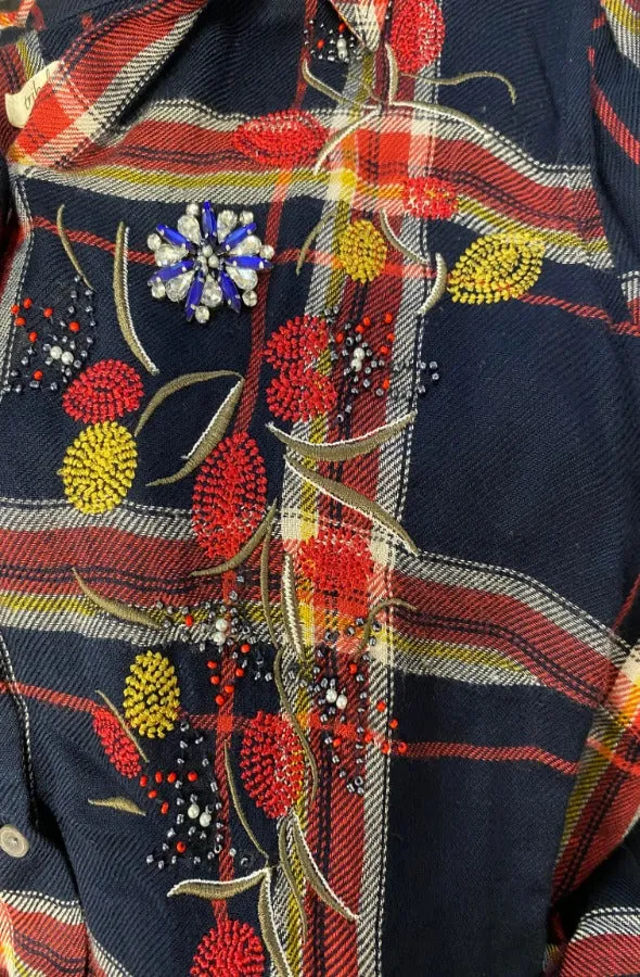 Dress - Plaid Button-Up with Beading