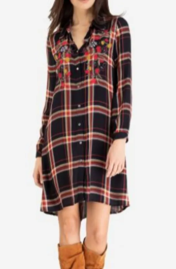 Dress - Plaid Button-Up with Beading