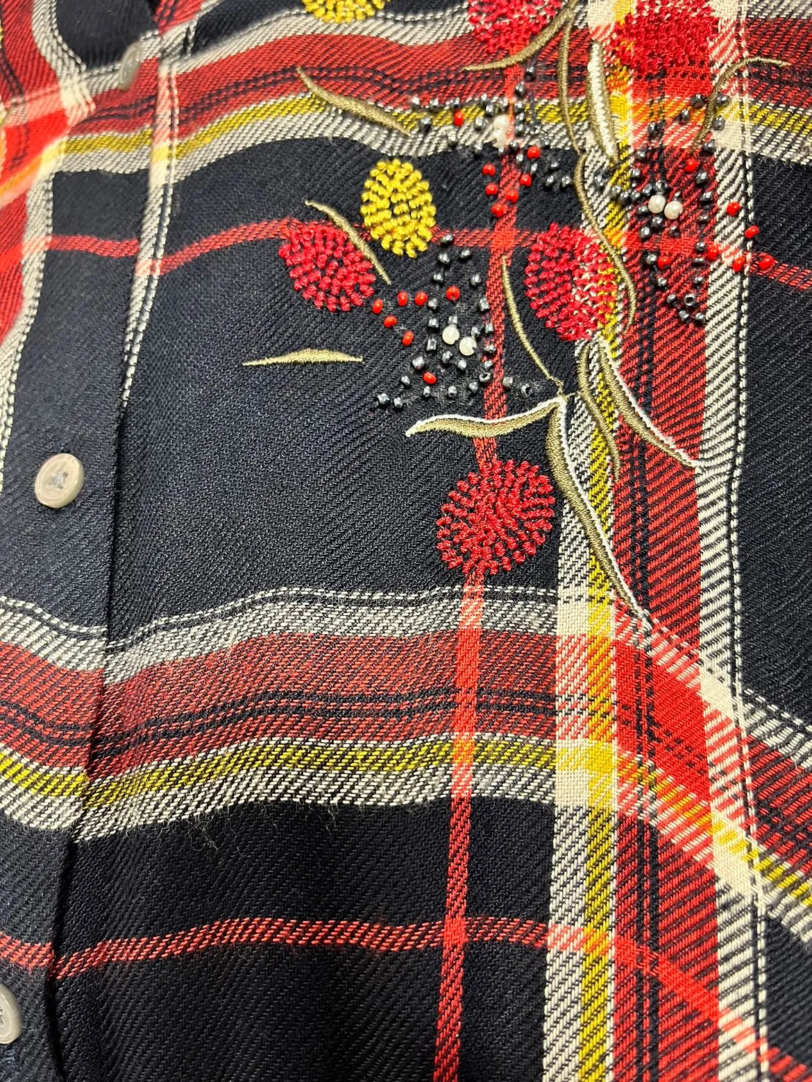 Dress - Plaid Button-Up with Beading