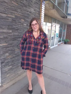 Dress - Plaid Button-Up with Beading
