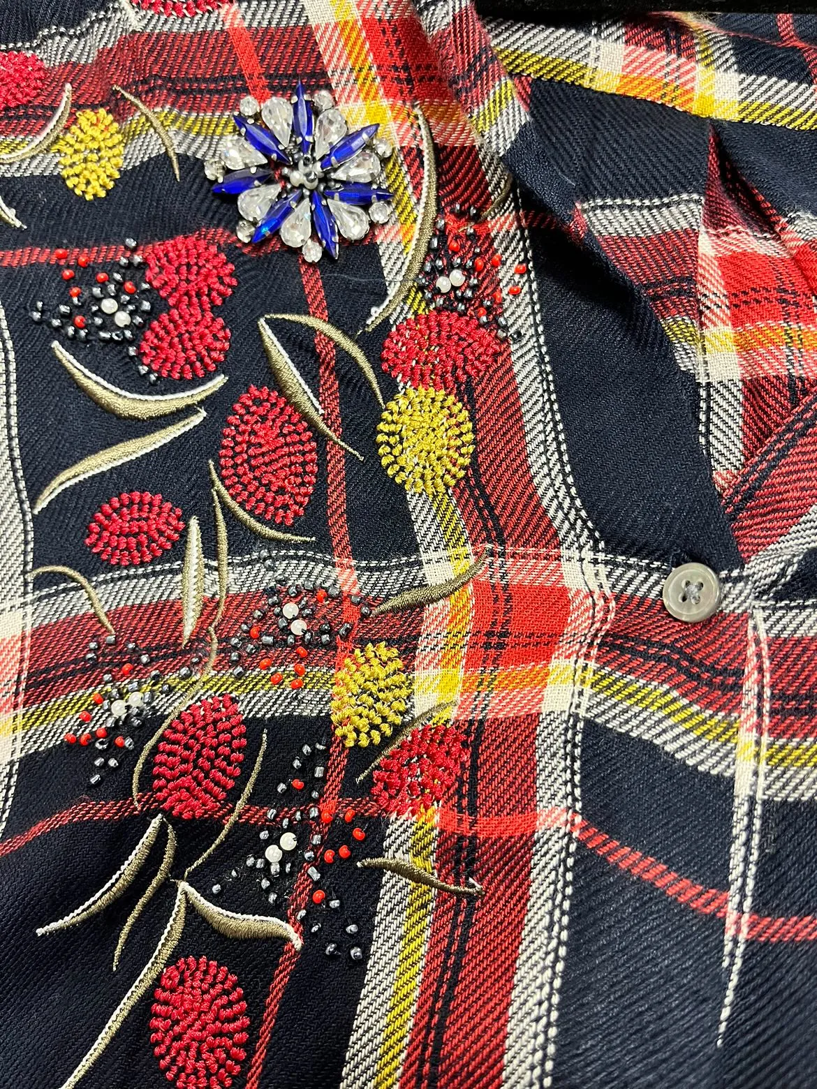 Dress - Plaid Button-Up with Beading