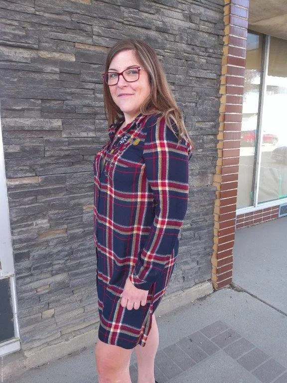 Dress - Plaid Button-Up with Beading