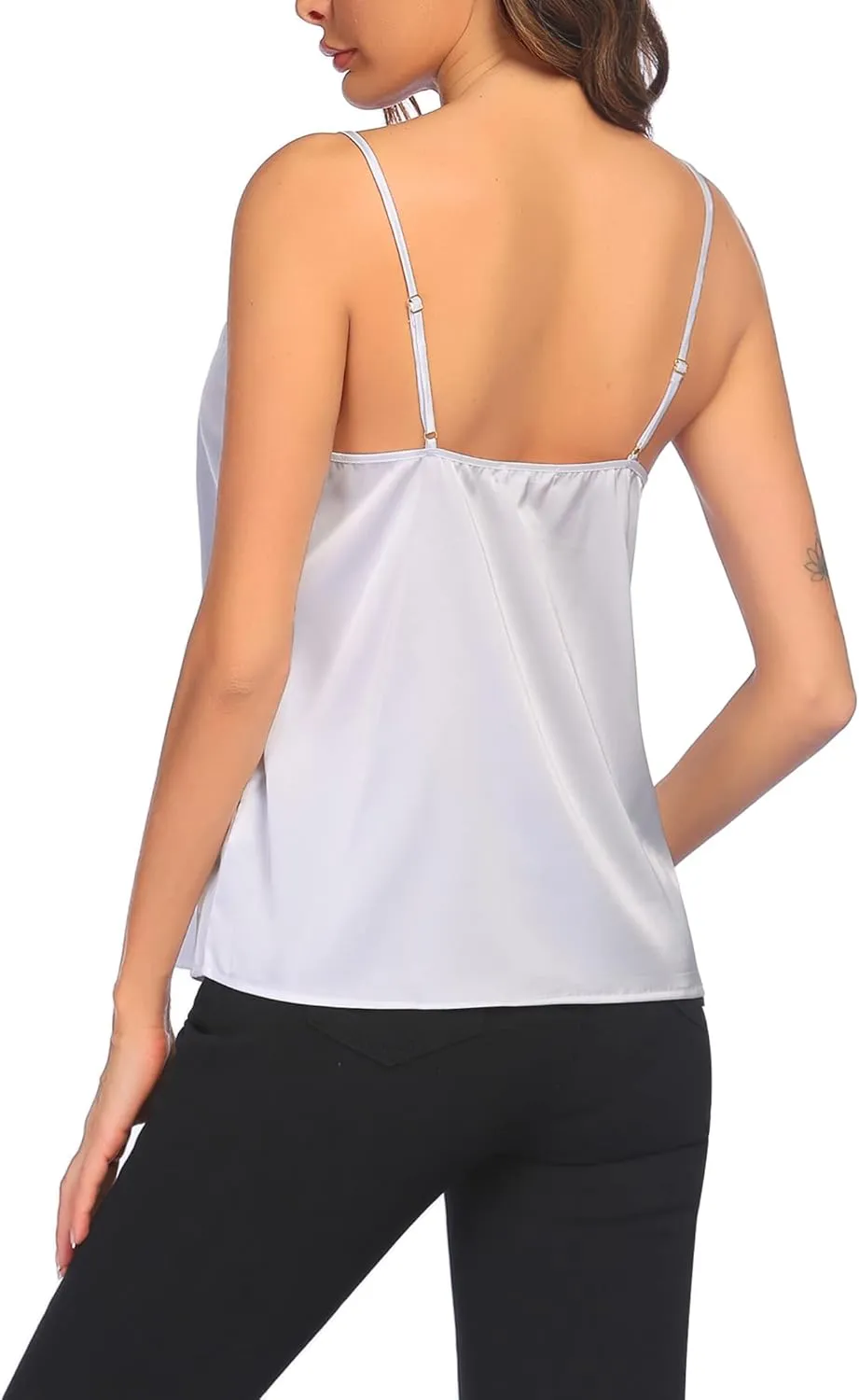 Ekouaer 3 Pack: Womens Silk Satin Tank Top V Neck Camisole Cami Spaghetti Strap Top Loose Sleeveless Blouses Tank Shirt