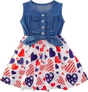 Enlifety 2-8T Little Girls Dress Sleeveless Denim Top Summer Dresses Cowgirl Outfits