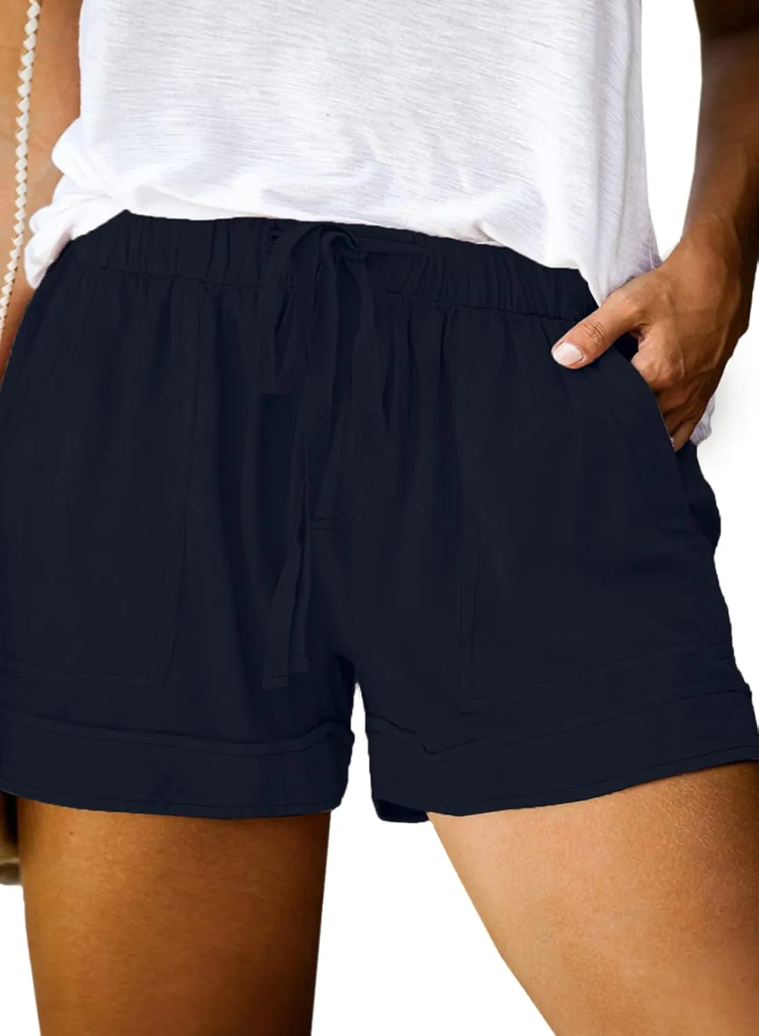 Eytino Womens Plus Size Comfy Drawstring Casual Elastic Waist Pocketed Shorts,1X-5X