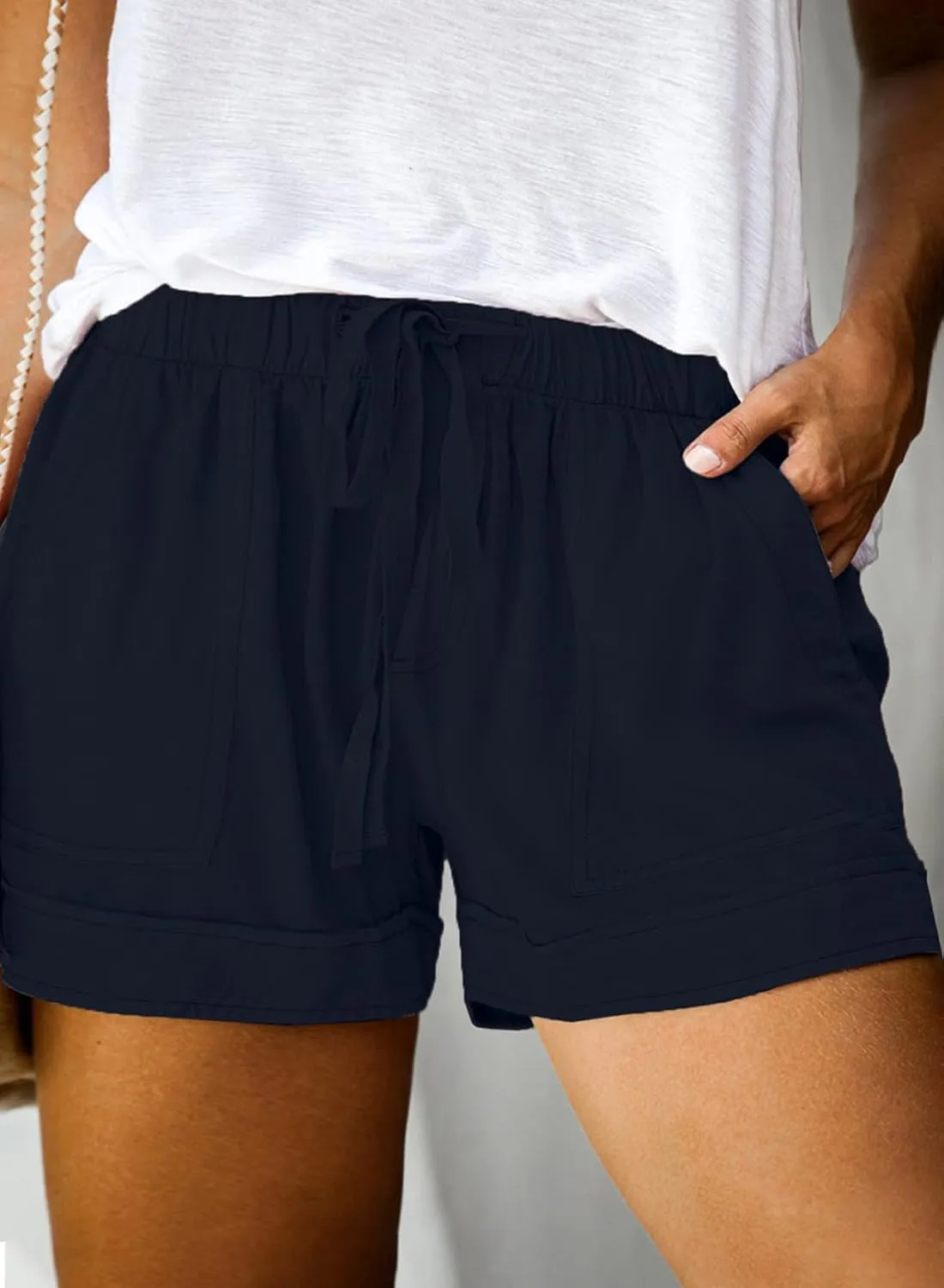 Eytino Womens Plus Size Comfy Drawstring Casual Elastic Waist Pocketed Shorts,1X-5X