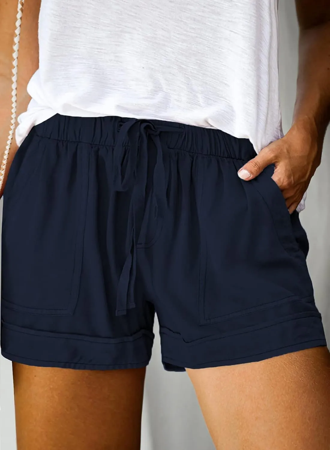 Eytino Womens Plus Size Comfy Drawstring Casual Elastic Waist Pocketed Shorts,1X-5X