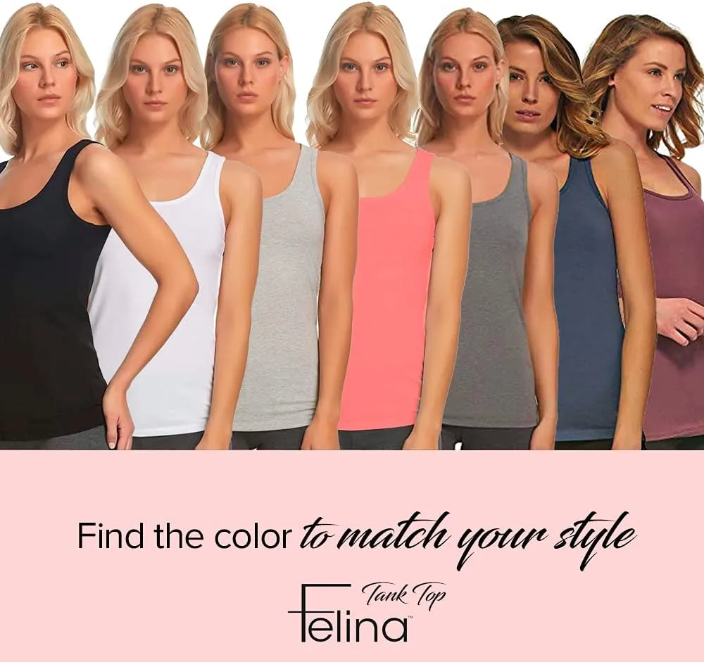 Felina Stretch Layering Womens Tank Top - Seamless Cotton Tank Top for Women, Workout Top (3-Pack)