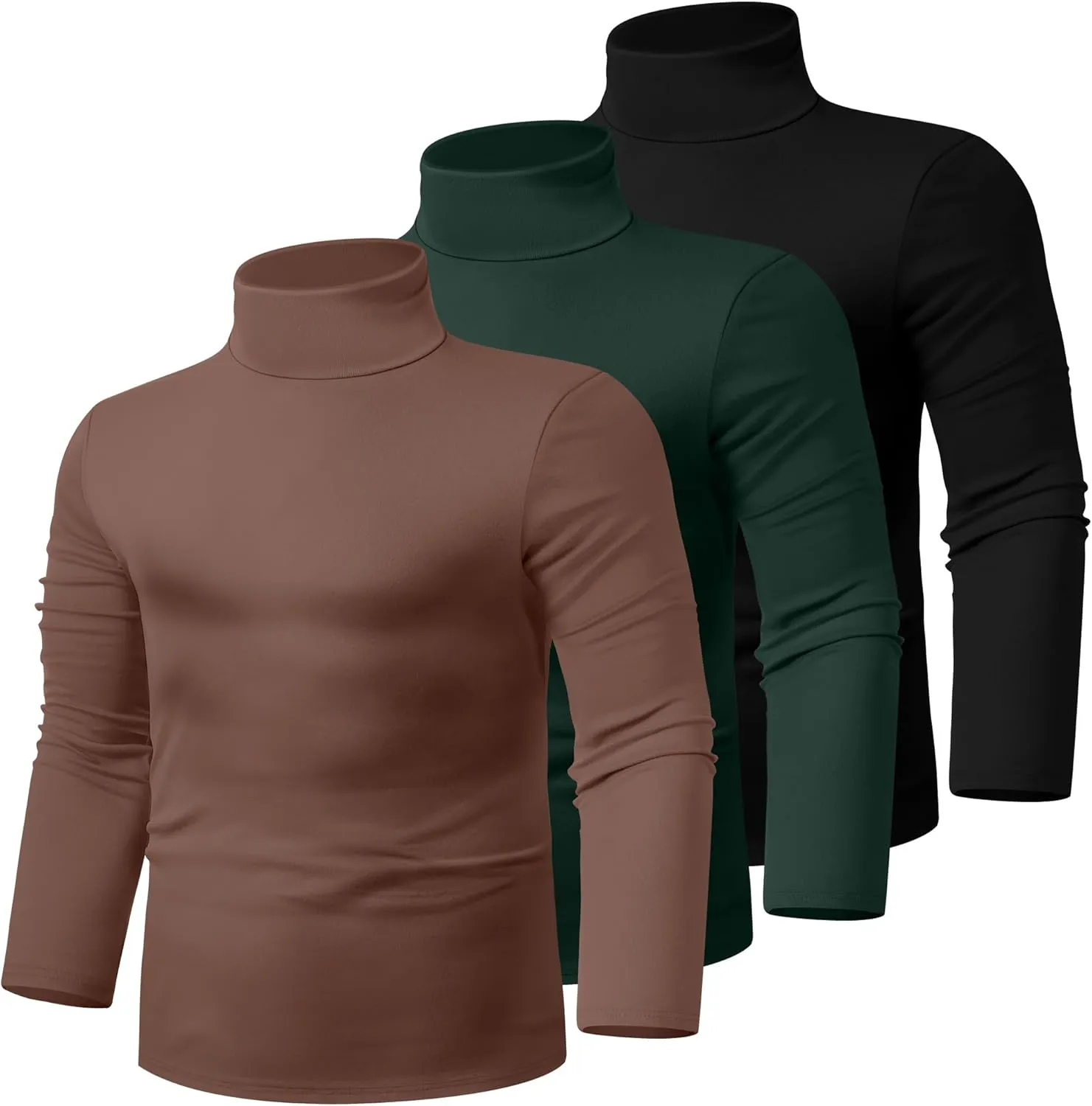 Ficerd 3 Pack Men's Big and Tall Turtleneck Shirts Cotton Long Sleeve Turtle Neck Tops Plus Size Loose Fit Basic Tee