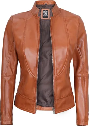 fjackets Leather Jacket Women Motorcycle - Cafe Racer Real Lambskin Leather Jackets Disc | [1300865] Amy, XL