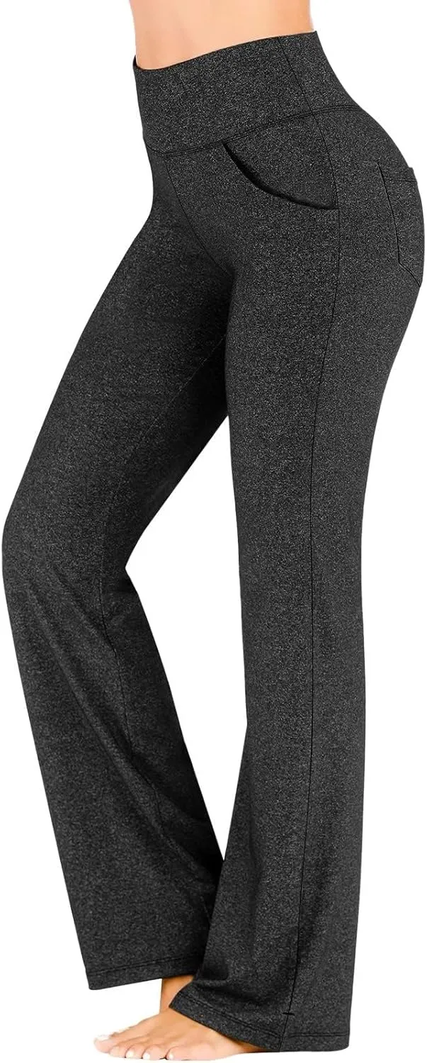 Flare Leggings for Women High Waist Bootcut Yoga Pants with Pockets Casual Wide Leg Pants Tummy Control Work Trousers
