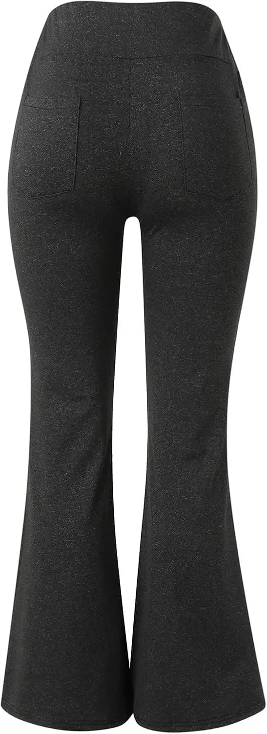 Flare Leggings for Women High Waist Bootcut Yoga Pants with Pockets Casual Wide Leg Pants Tummy Control Work Trousers