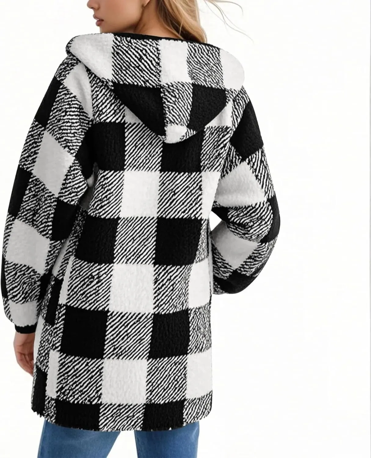 Fleece Jacket Women Plus Size Plaid Sherpa Jacket Warm Fuzzy Zip Up Hoodie Oversized Fluffy Jackets Winter Coats