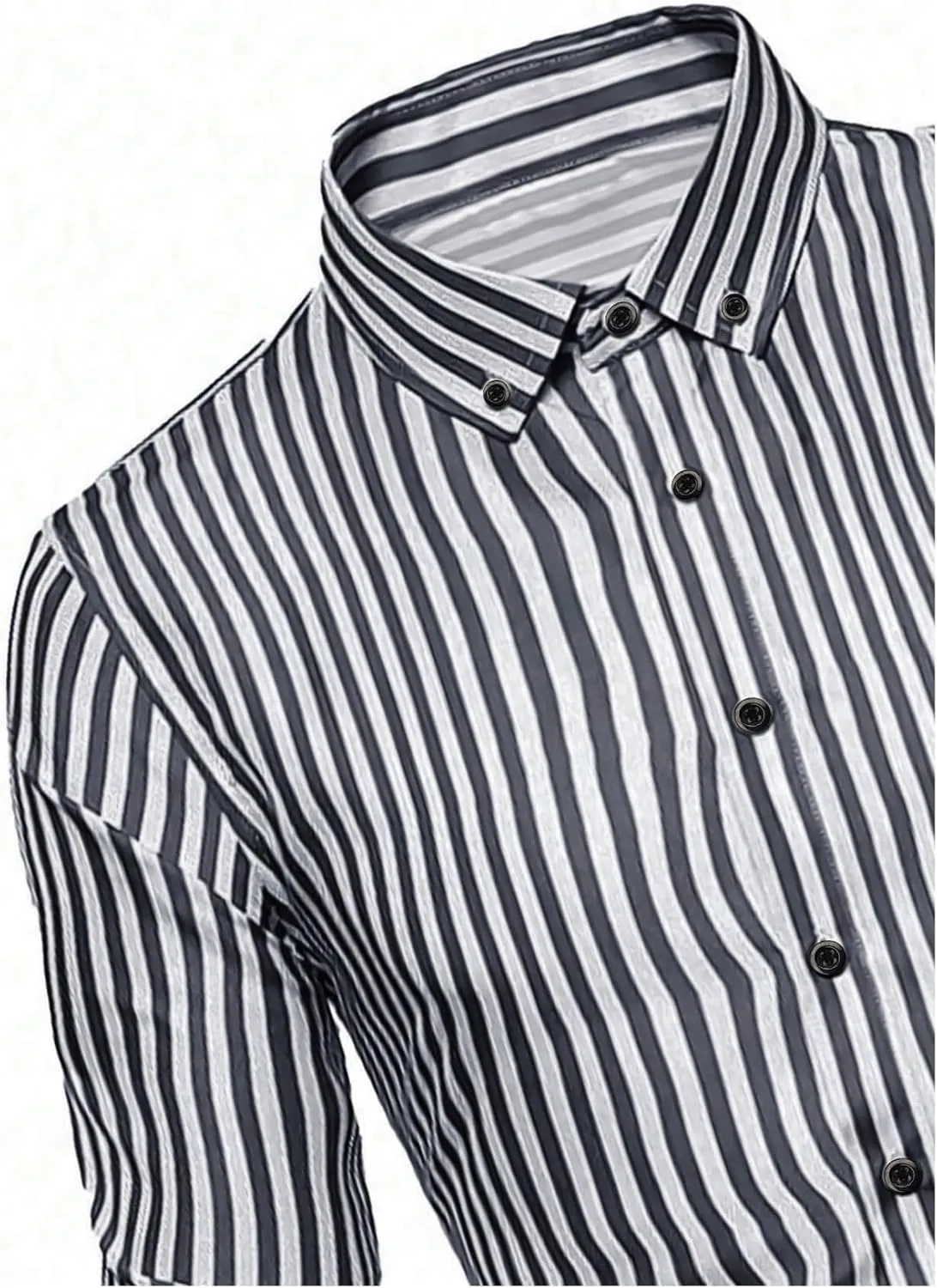 Floerns Men's Striped Print Button Front Collared Long Sleeve Shirt Top