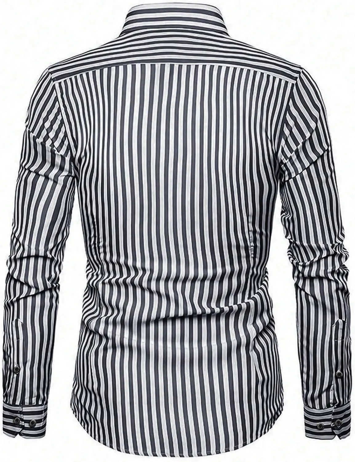 Floerns Men's Striped Print Button Front Collared Long Sleeve Shirt Top