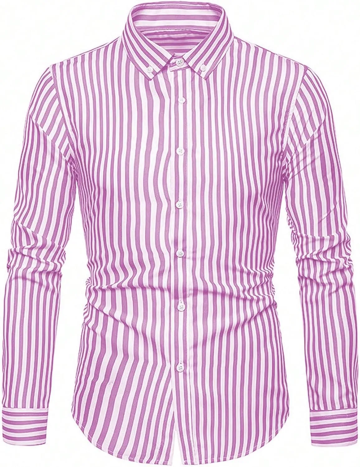 Floerns Men's Striped Print Button Front Collared Long Sleeve Shirt Top
