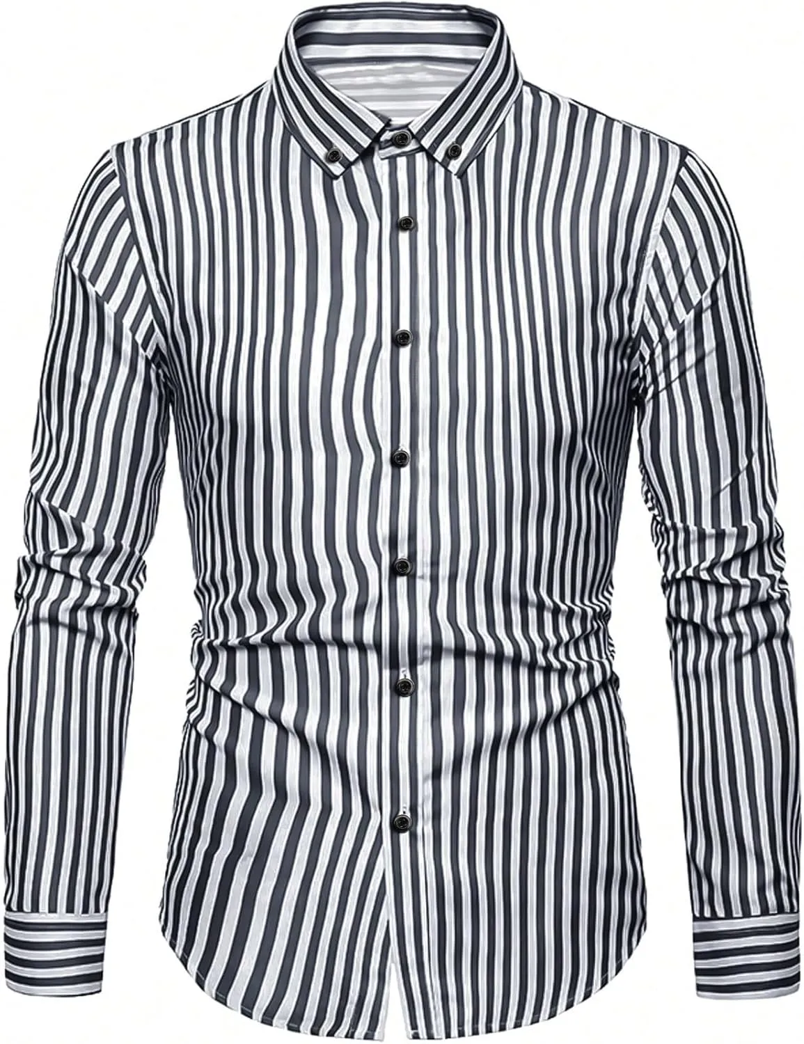 Floerns Men's Striped Print Button Front Collared Long Sleeve Shirt Top