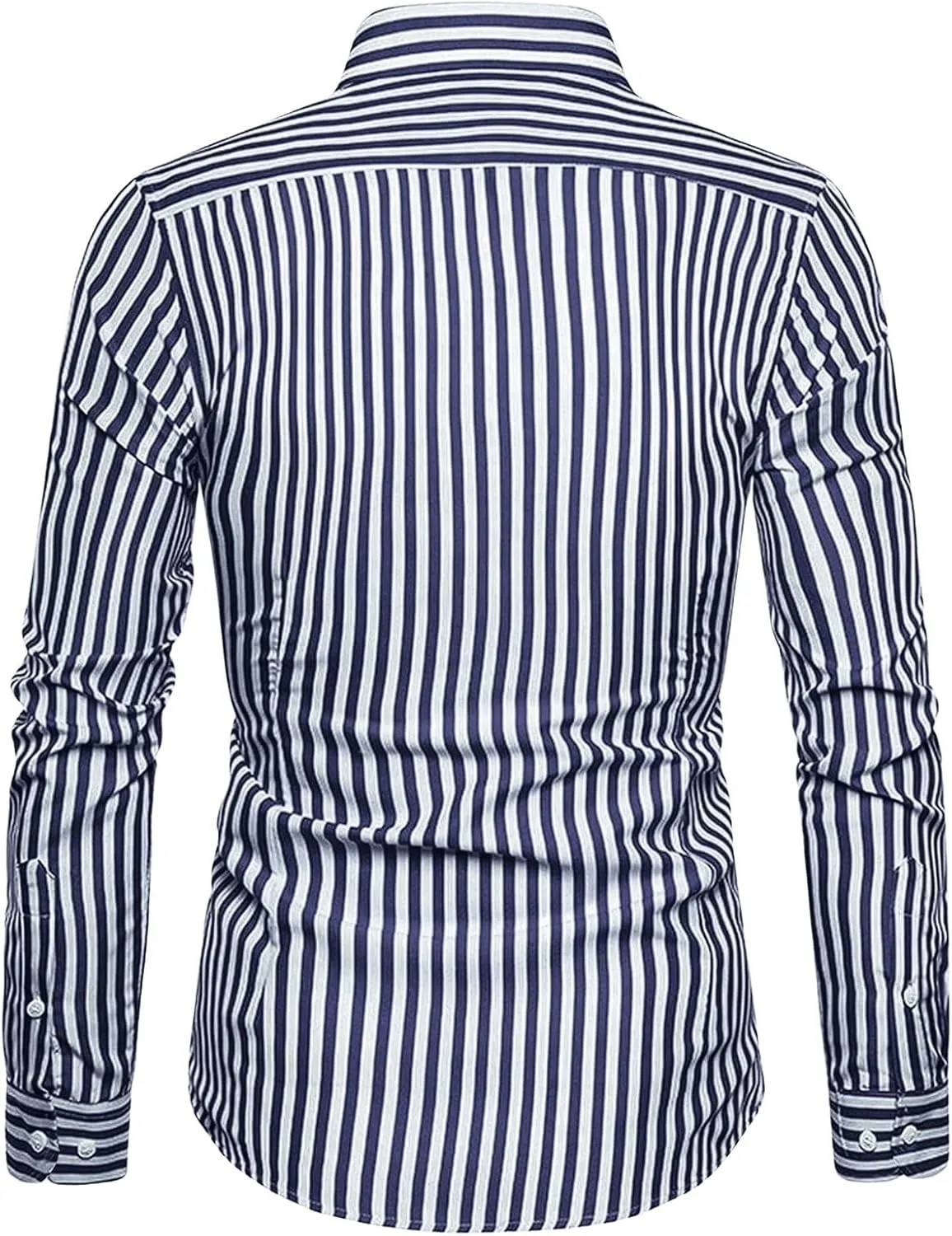 Floerns Men's Striped Print Button Front Collared Long Sleeve Shirt Top