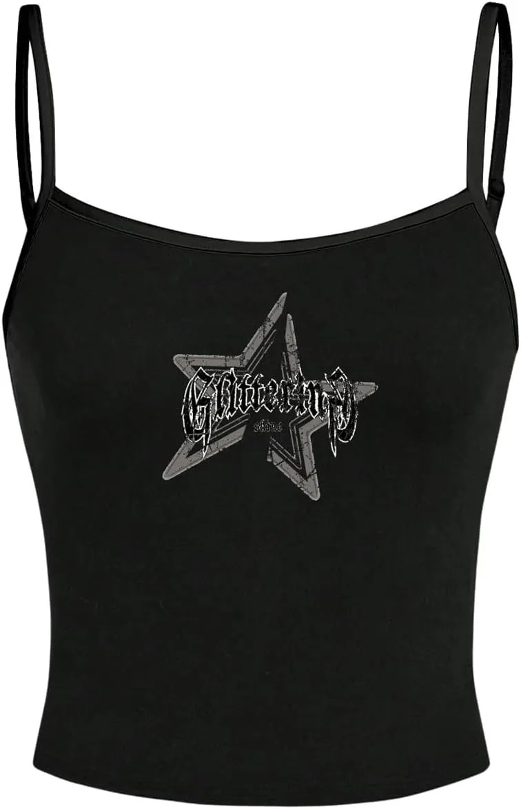 Floerns Women's Goth Sleeveless Camisole Rhinestone Rib Knit Y2k Crop Cami Top