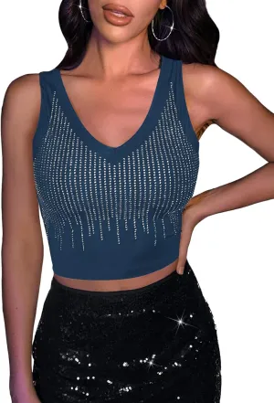 Floerns Women's PU Leather V Neck Solid Sleeveless Camisole Crop Tank Top