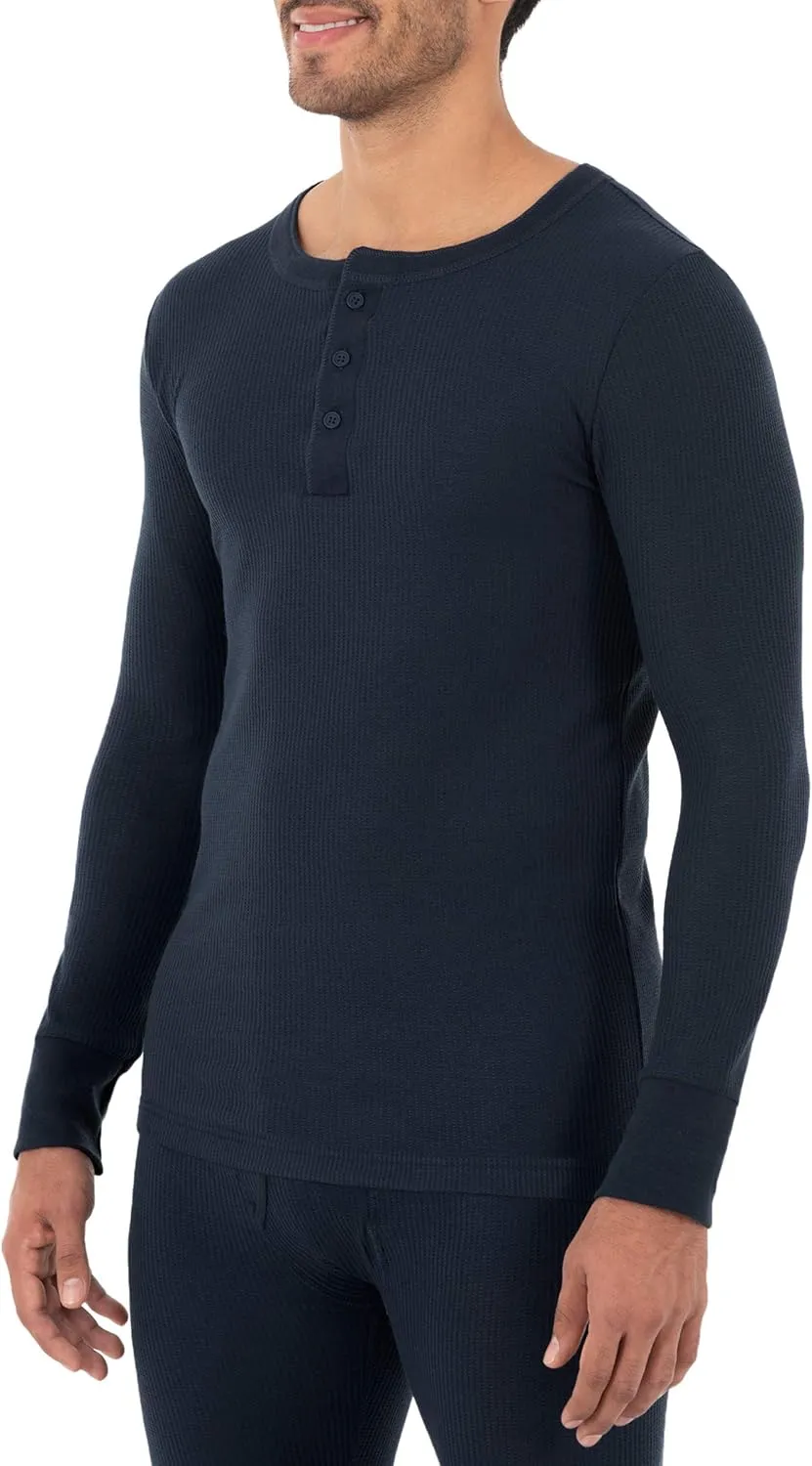 Fruit of the Loom mens Recycled Waffle Thermal Underwear Henley Top
