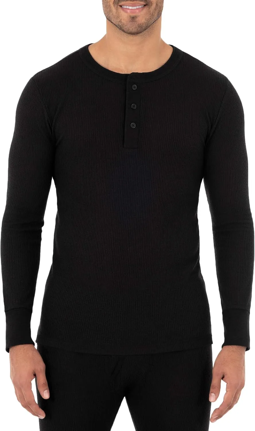 Fruit of the Loom mens Recycled Waffle Thermal Underwear Henley Top