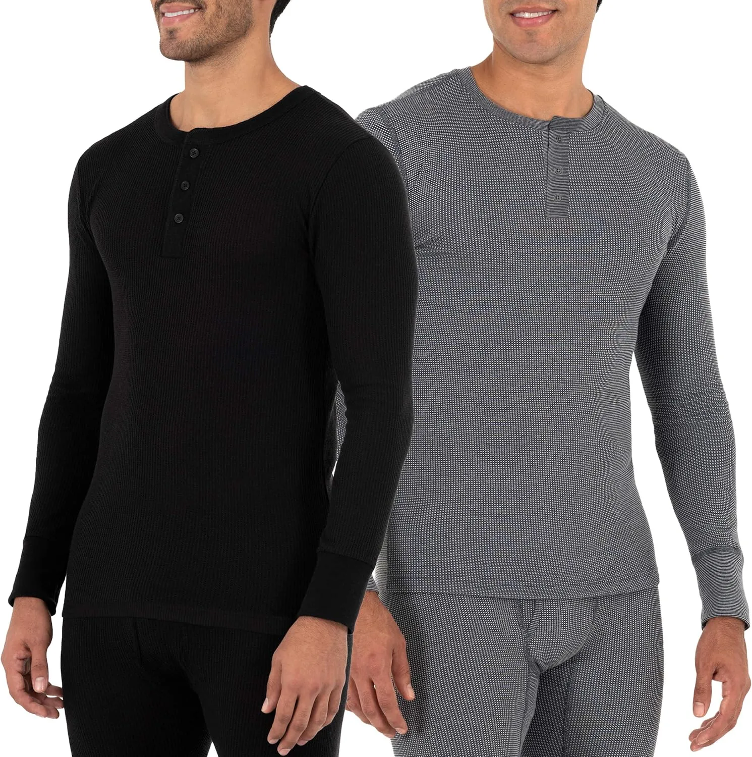 Fruit of the Loom mens Recycled Waffle Thermal Underwear Henley Top
