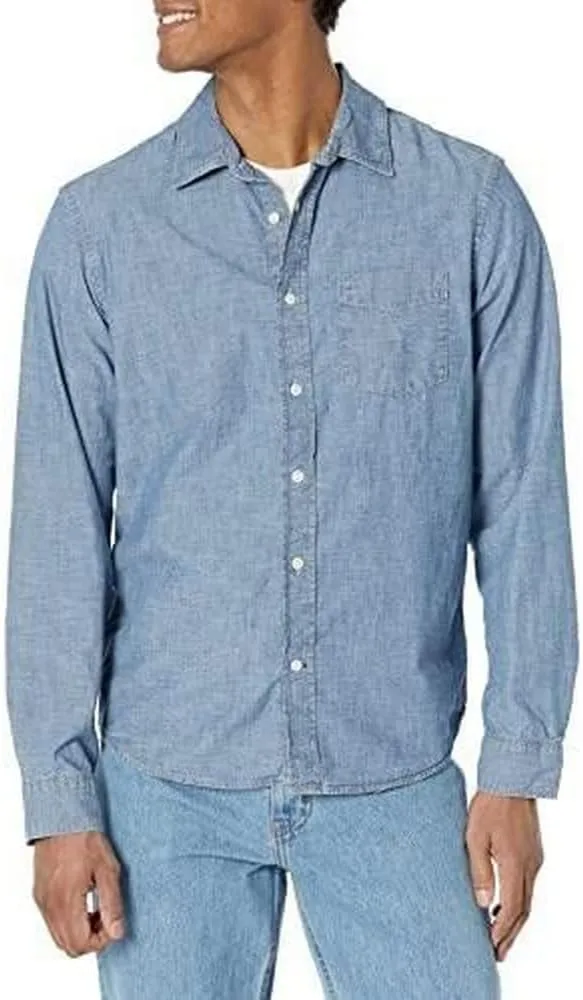 GAP Men's Long Sleeve Chambray Woven Button-Down Shirt