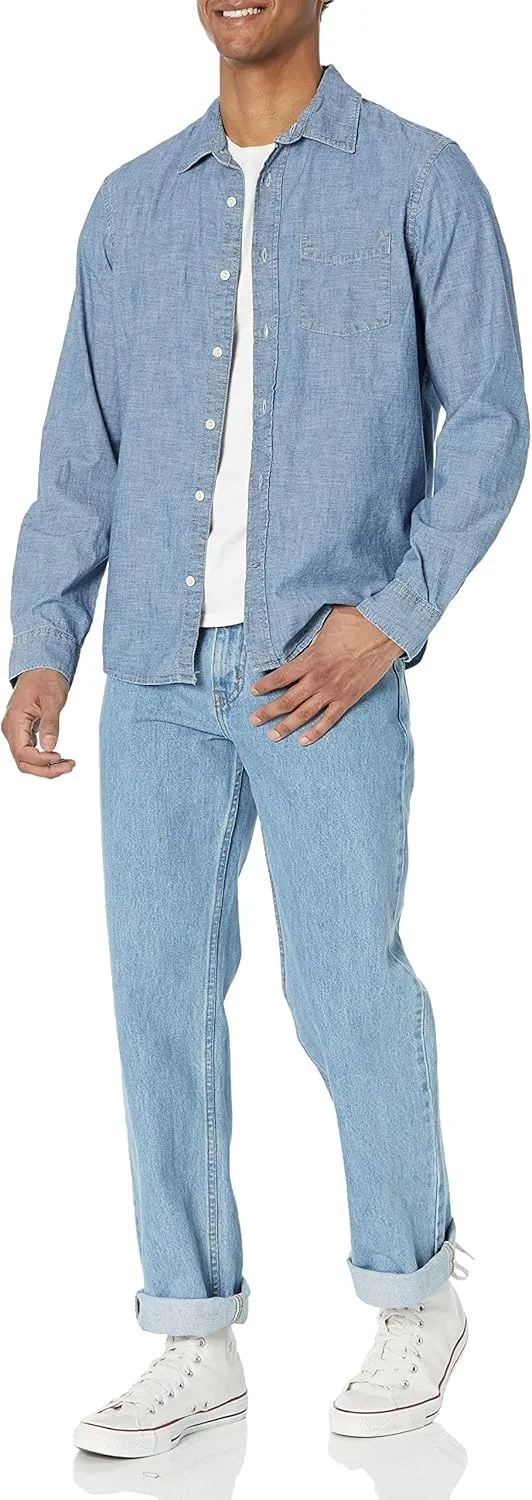 GAP Men's Long Sleeve Chambray Woven Button-Down Shirt