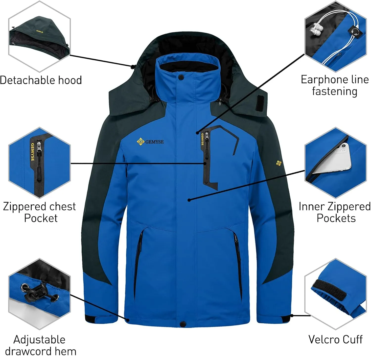 GEMYSE Men's Waterproof 3-in-1 Ski Snow Jacket Puffer Liner Insulated Winter Coat
