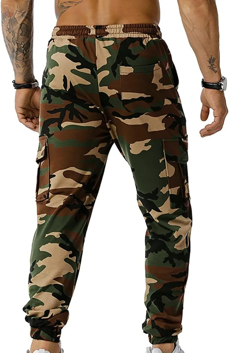 GIERIDUC Mens Cargo Pants Sweatpants Mens Lightweight Cotton Cargo Pants Waist Compression for Men High Waisted Scrub Pants