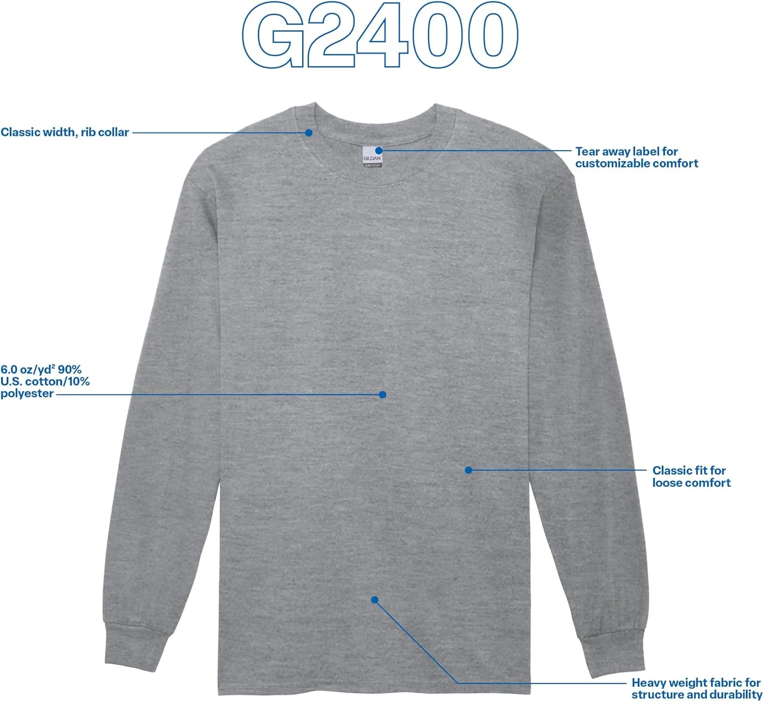 Gildan Adult Ultra Cotton Long Sleeve T-Shirt, Style G2400, Multipack