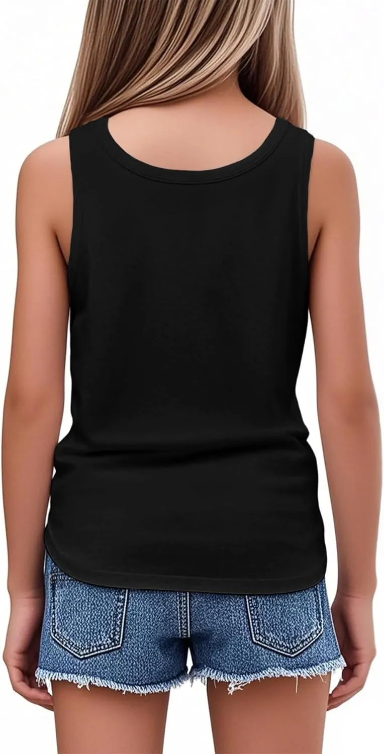 Girls Sleeveless Tank Tops Round Neck Basic Tees Summer Tanks Cute Top