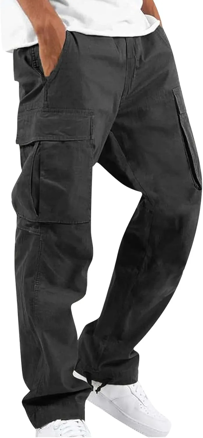 GOFULY Cargo Pants for Men Casual Drawstring Elastic Waist Baggy Sweatpants with Pocket Work Pants Athletic Joggers Trouser