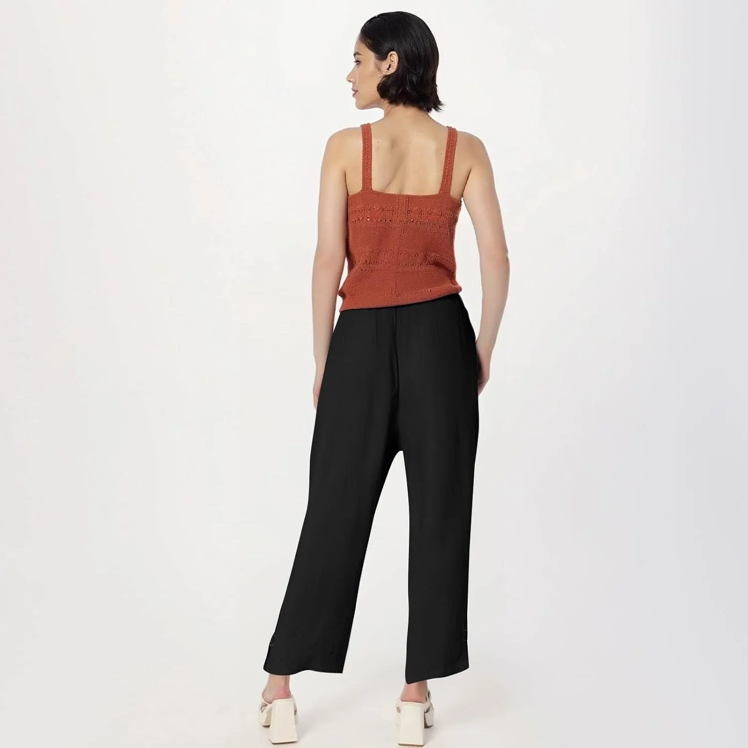 GOFULY Womens Linen Pants Casual Wide Leg High Rise Pants Beach Elastic Waist 2025 Summer Soft Solid Trouser with Pockets