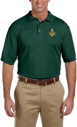 Gold Square & Compass Embroidered Masonic Men's Polo Shirt